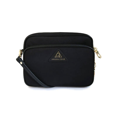Large Crossbody Bag Black Leather With Raw Edge Front 