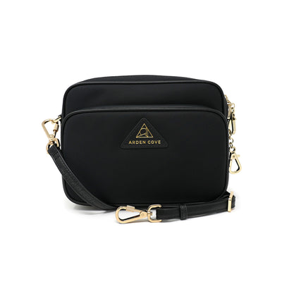 Anti-theft Water-resistant Travel Crossbody - Crissy Full Crossbody in Black Gold with slash-resistant locking clasps straps - front view - Arden Cove