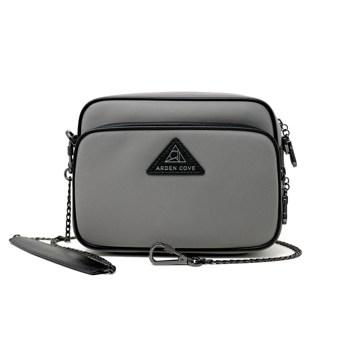 Anti-theft Water-resistant Travel Crossbody - Crissy Full Crossbody in Grey Gunmetal with slash-resistant chain & locking clasps straps - front view - Arden Cove