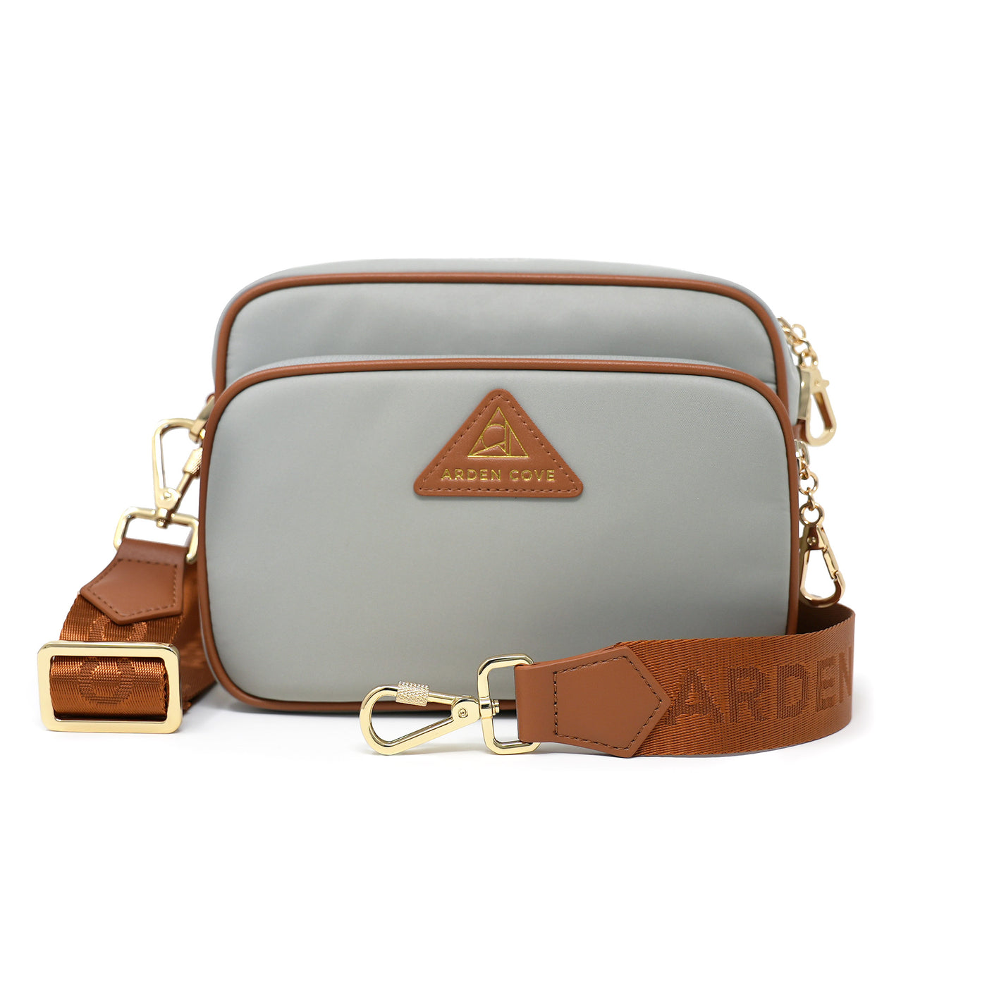 Anti-theft Water-resistant Travel Crossbody - Crissy Full Crossbody in Light Grey Gold with nylon jacquard locking clasps straps - front view - Arden Cove