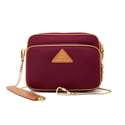 Anti-theft Water-resistant Travel Crossbody - Crissy Full Crossbody in Red Gold with slash-resistant locking clasps chain straps - front view - Arden Cove