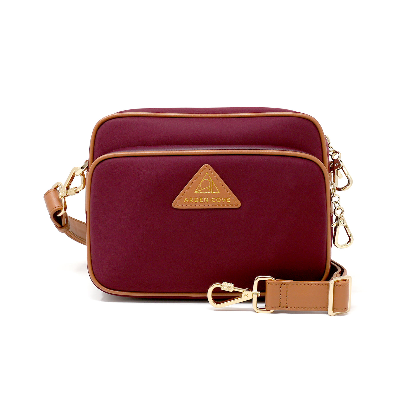 Anti-theft Water-resistant Travel Crossbody - Crissy Full Crossbody in Red Gold with slash-resistant wide faux leather & locking clasps straps - front view - Arden Cove