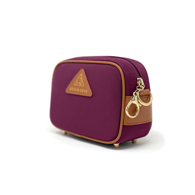 Anti-theft Water-resistant Travel Crossbody - Crissy Mini Crossbody in Maroon Gold - diagonal side view - Arden Cove