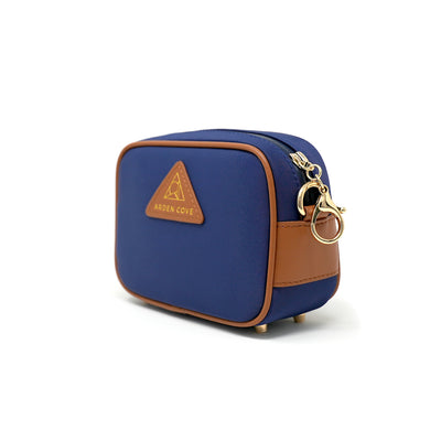 Anti-theft Water-resistant Travel Crossbody - Crissy Mini Crossbody in Navy Gold - diagonal side view - Arden Cove