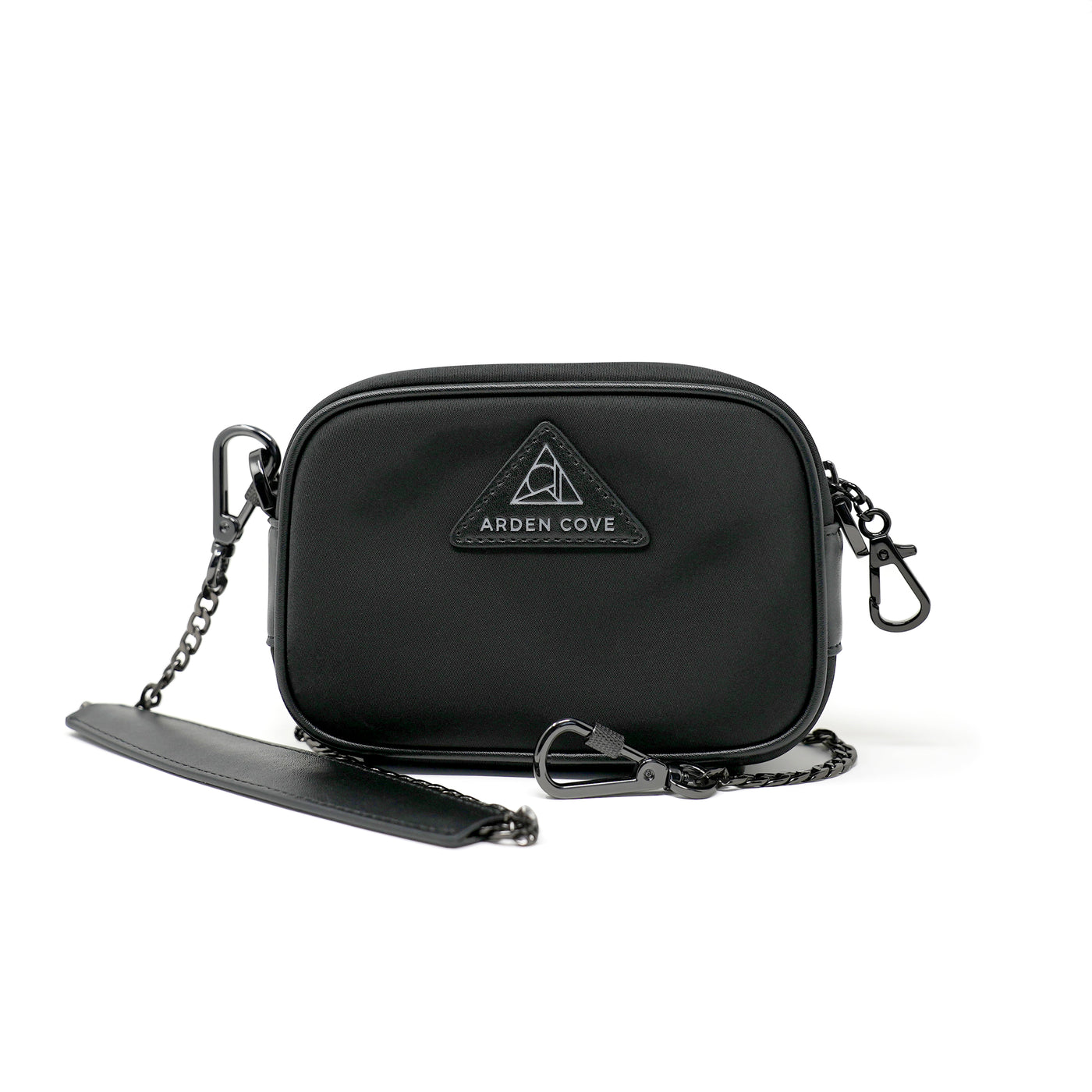 Anti-theft Water-resistant Travel Crossbody - Crissy Mini Crossbody in Black Gunmetal with slash-resistant chain & locking clasps straps - front view - Arden Cove