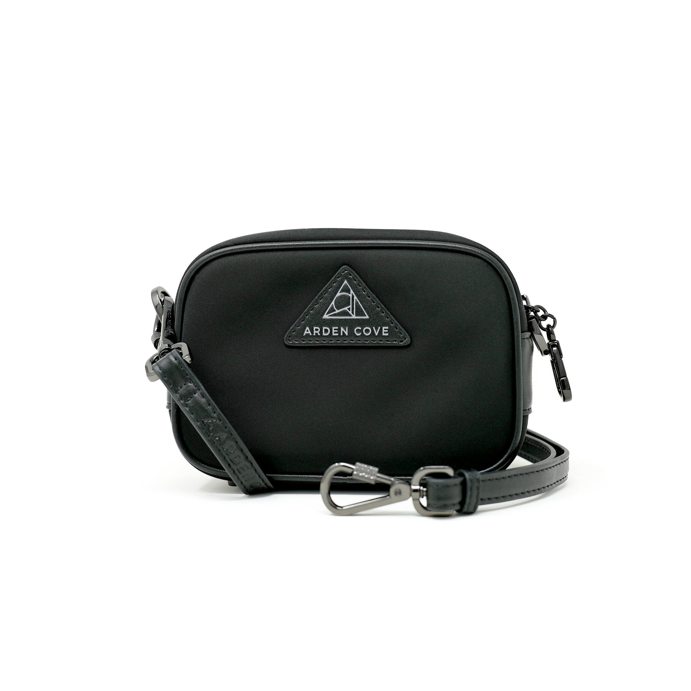 Anti-theft Water-resistant Travel Crossbody - Crissy Mini Crossbody in Black Gunmetal with slash-resistant faux leather & locking clasps straps - front view - Arden Cove
