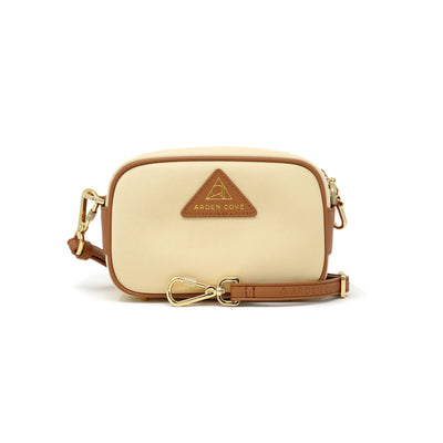 Anti-theft Water-resistant Travel Crossbody - Crissy Mini Crossbody in Cream Gold with slash-resistant faux leather & locking clasps straps - front view - Arden Cove