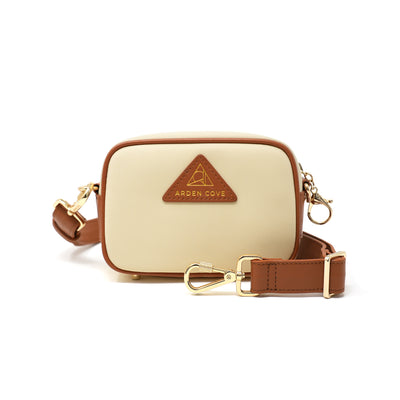 Anti-theft Water-resistant Travel Crossbody - Crissy Mini Crossbody in Cream Gold with slash-resistant wide faux leather & locking clasps straps - front view - Arden Cove