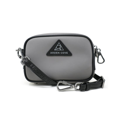 Anti-theft Water-resistant Travel Crossbody - Crissy Mini Crossbody in Grey Gunmetal with slash-resistant faux leather & locking clasps straps - front view - Arden Cove