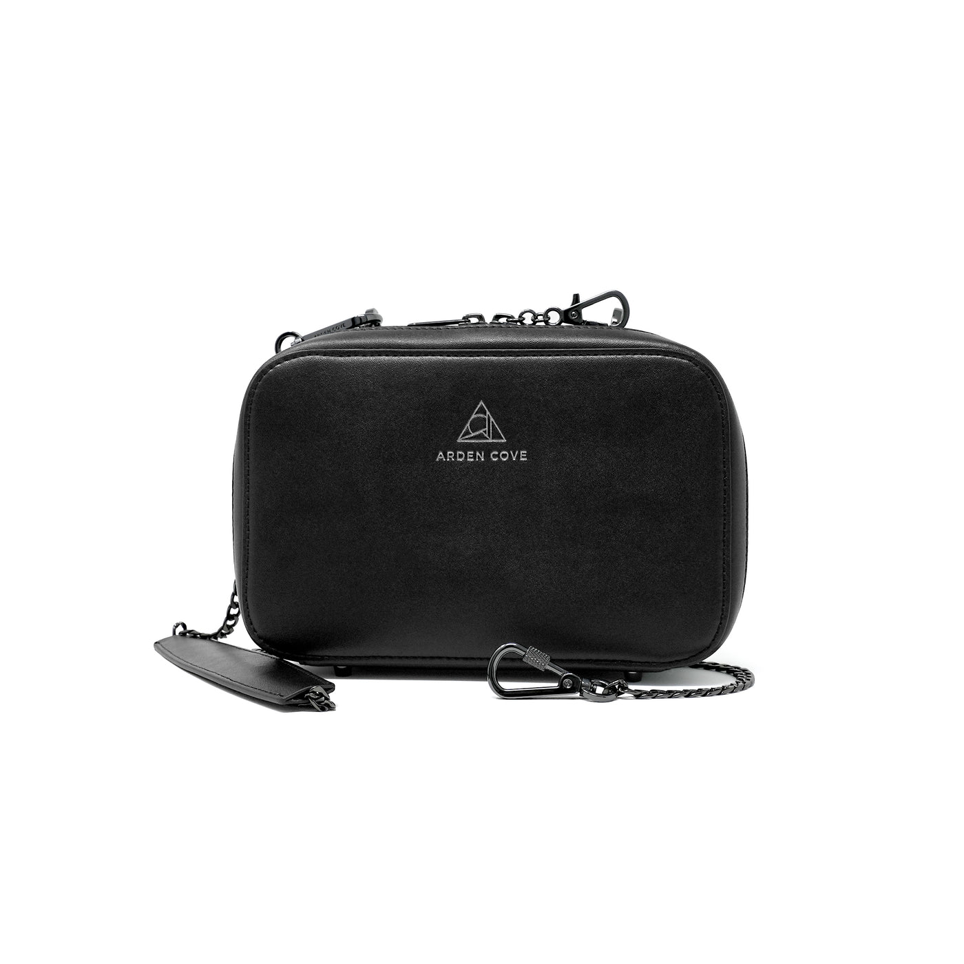 Anti-theft Water-resistant Travel Crossbody - Elise Crossbody in Black Gunmetal with slash-resistant chain & locking clasps straps - front view - Arden Cove