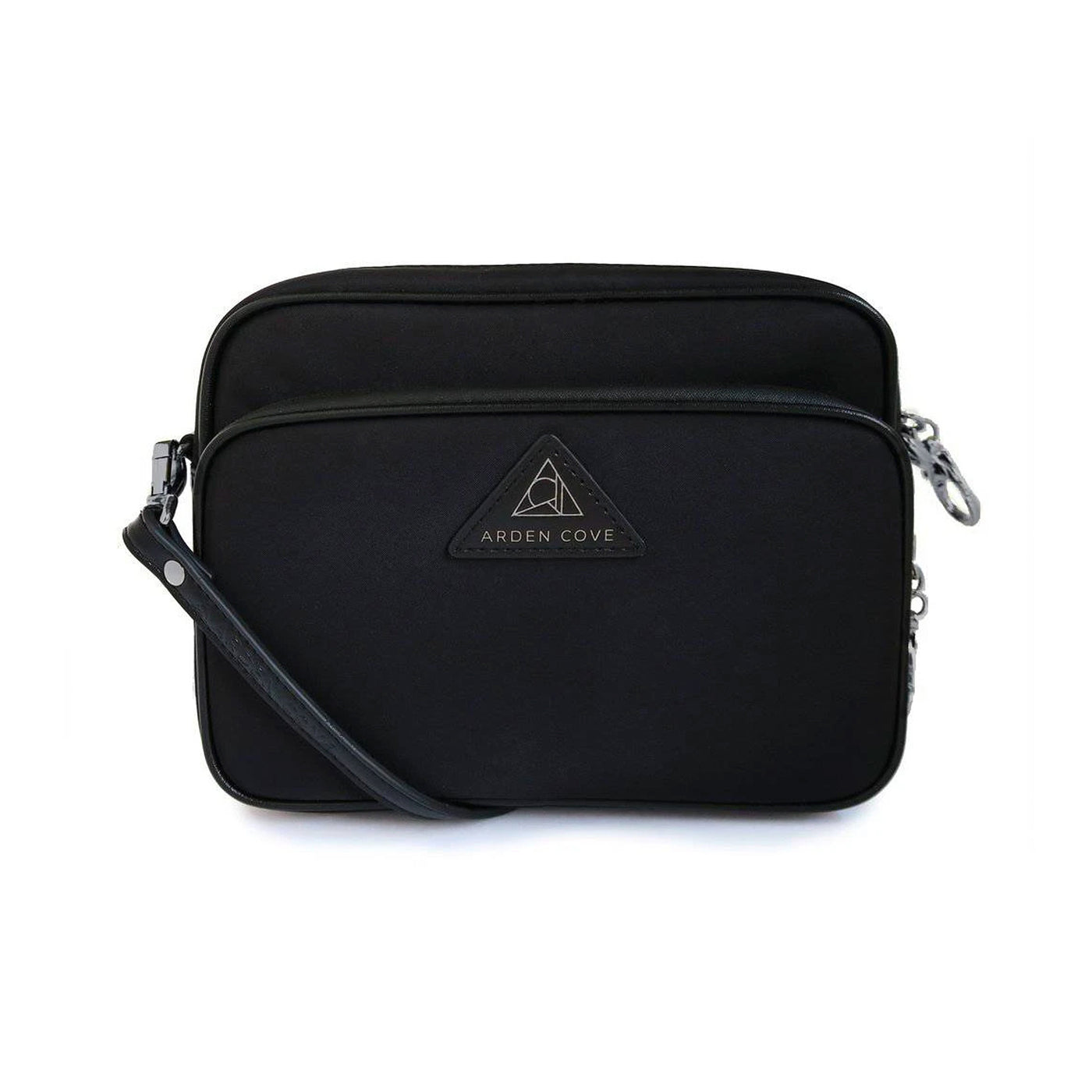 Anti-theft Water-resistant Travel Crossbody - Crissy Full Crossbody in Black Gunmetal with slash-resistant faux leather & classic clasps straps - front view - Arden Cove