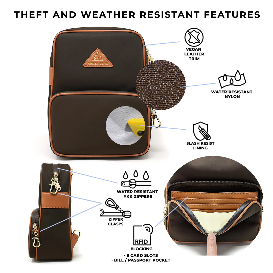 Anti-Theft Waterproof Carmel Convertible Backpack & Crossbody
