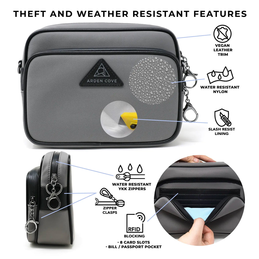 Arden Cove Full Anti Theft Waterproof Cross Body Bag with Slash resistant Chain Strap w Classic Hardware