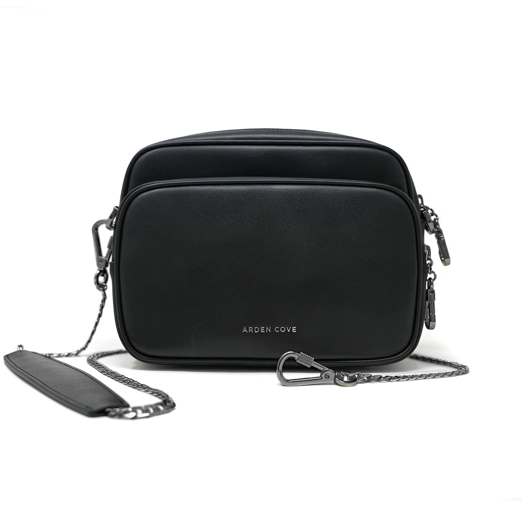 antigua crossbody wire travel bags Verona Water-Resistant Anti-Theft Faux Leather Bag Black-Gunmetal / Slash-resistant Chain (52