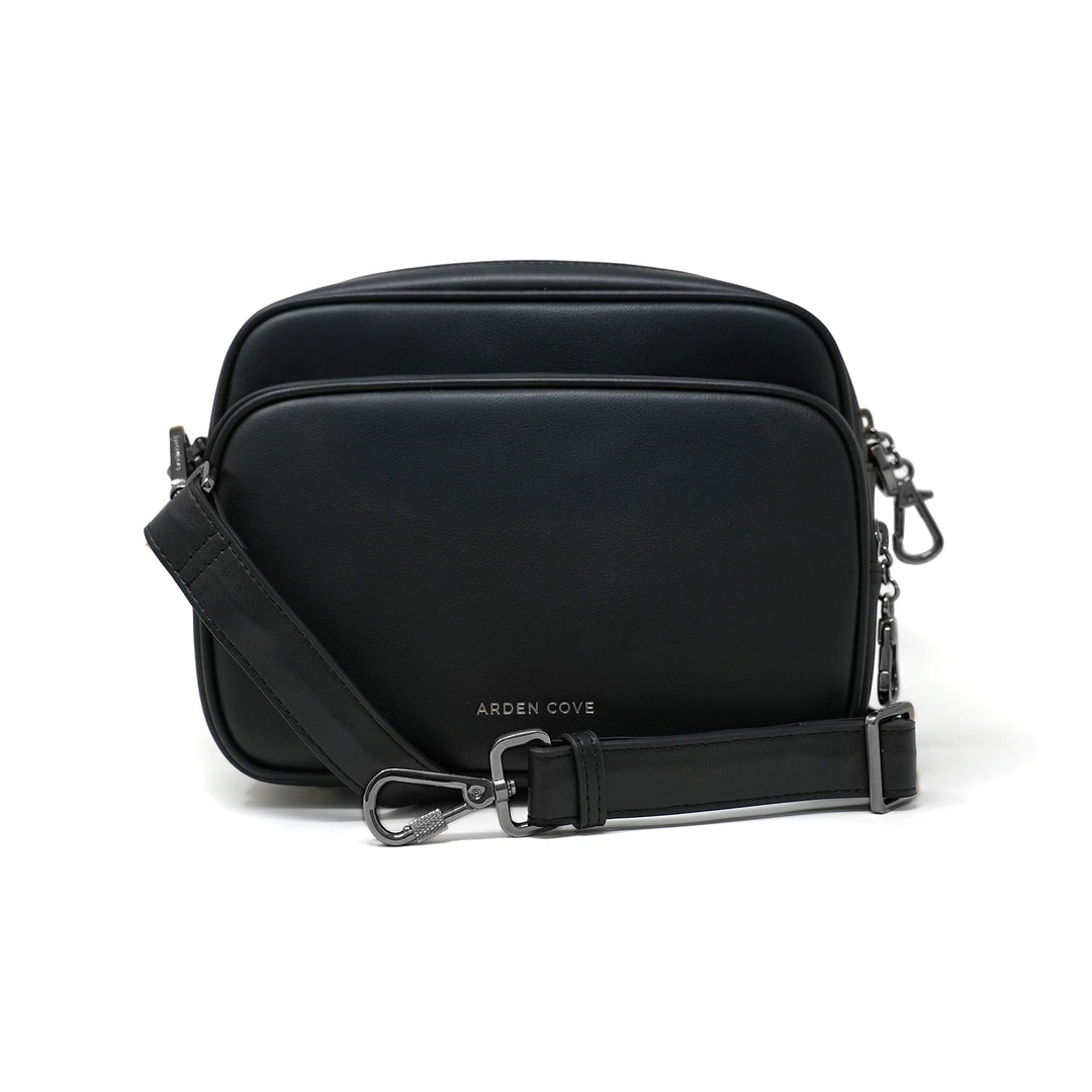 Verona Water-Resistant Anti-Theft Faux Leather Crossbody Bag Black-Gunmetal / Slash-resistant Chain (52