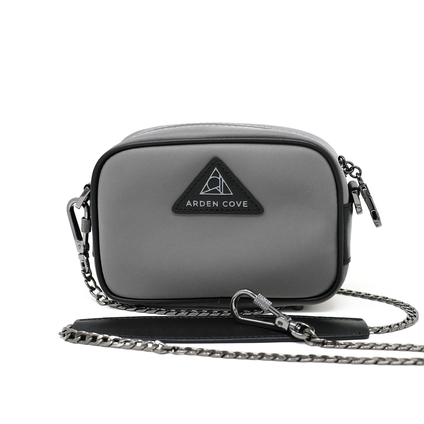 Anti-theft Water-resistant Travel Crossbody - Crissy Mini Crossbody in Grey Gunmetal with slash-resistant chain & locking clasps straps - front view - Arden Cove