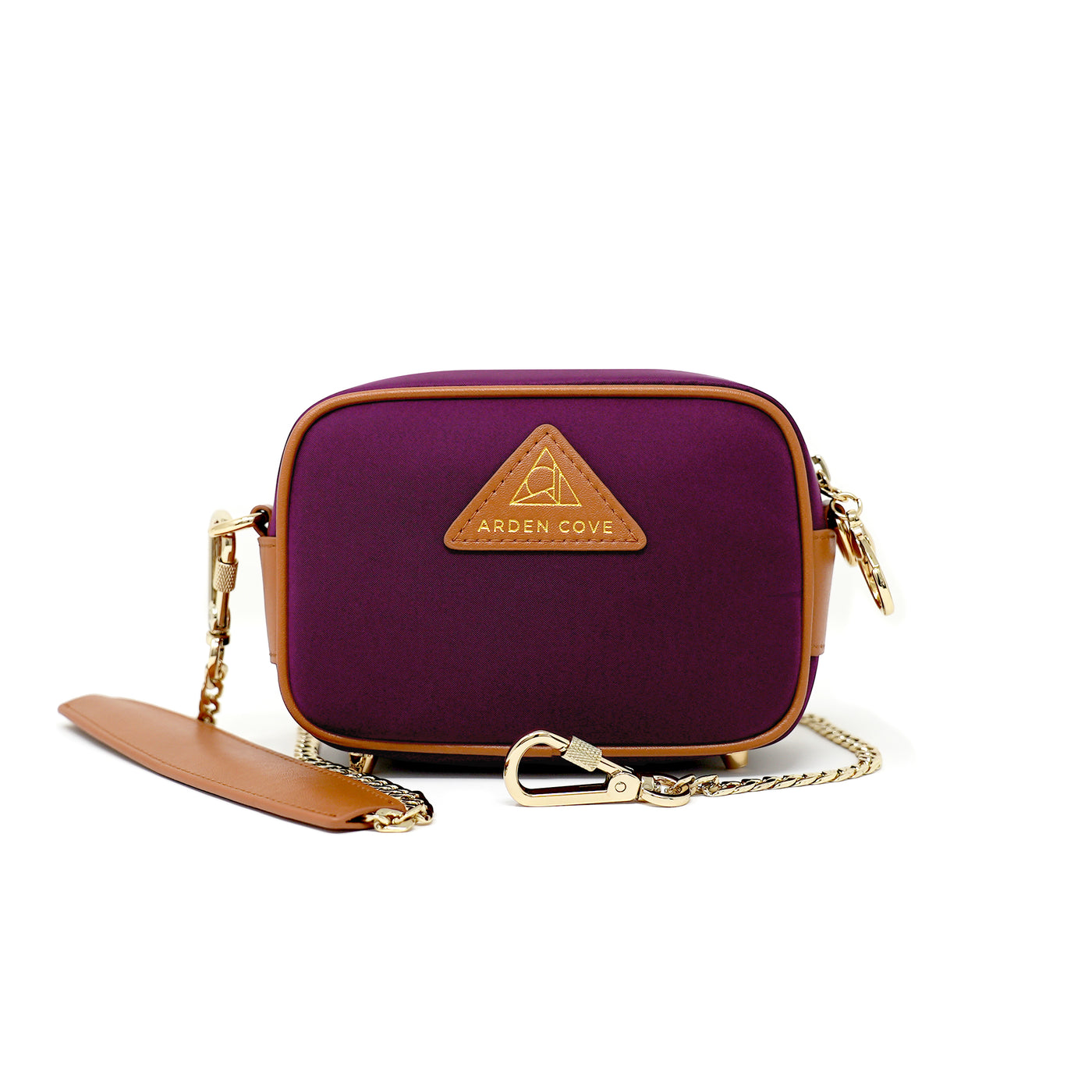 Anti-theft Water-resistant Travel Crossbody - Crissy Mini Crossbody in Maroon Gold with slash-resistant chain & locking clasps straps - front view - Arden Cove