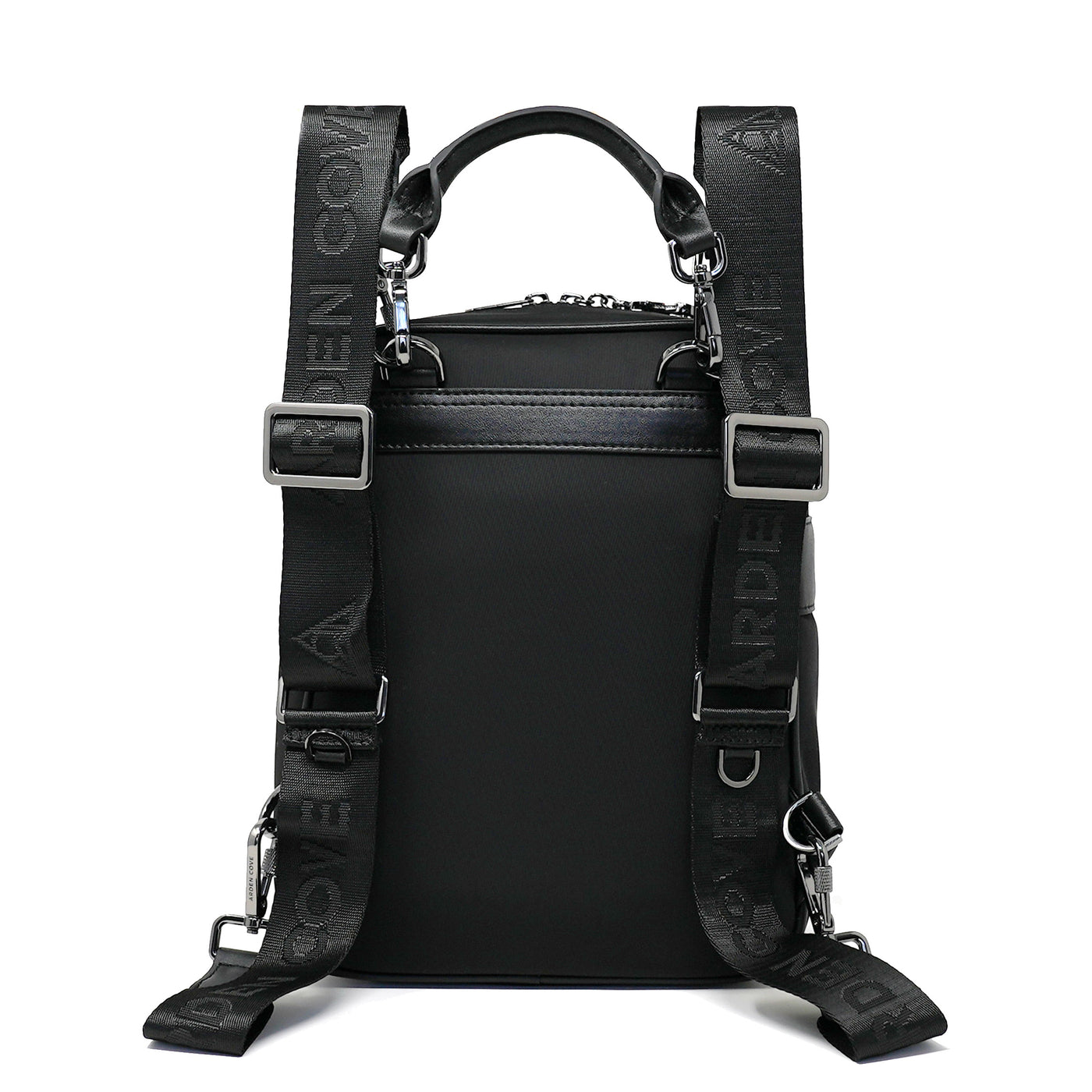 Carmel Convertible Backpack Jacquard Locking Strap Black Gunmetal Back View