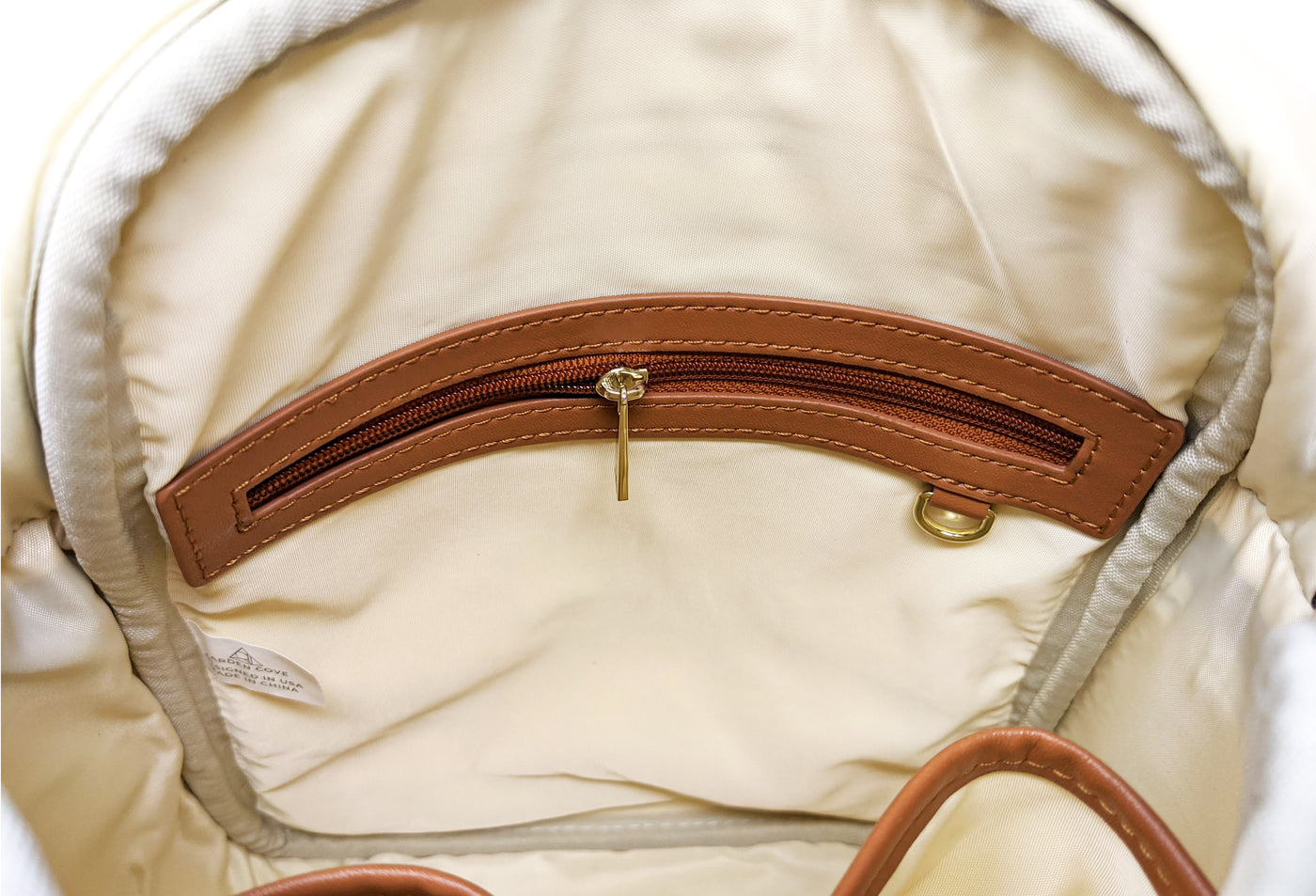Carmel Convertible Backpack Wide Strap Classic Black Gold Interior Pocket Zipper View