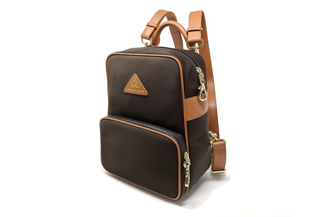 brown leather anti-theft backpack Anti-Theft Waterproof Carmel Convertible Backpack & Crossbody