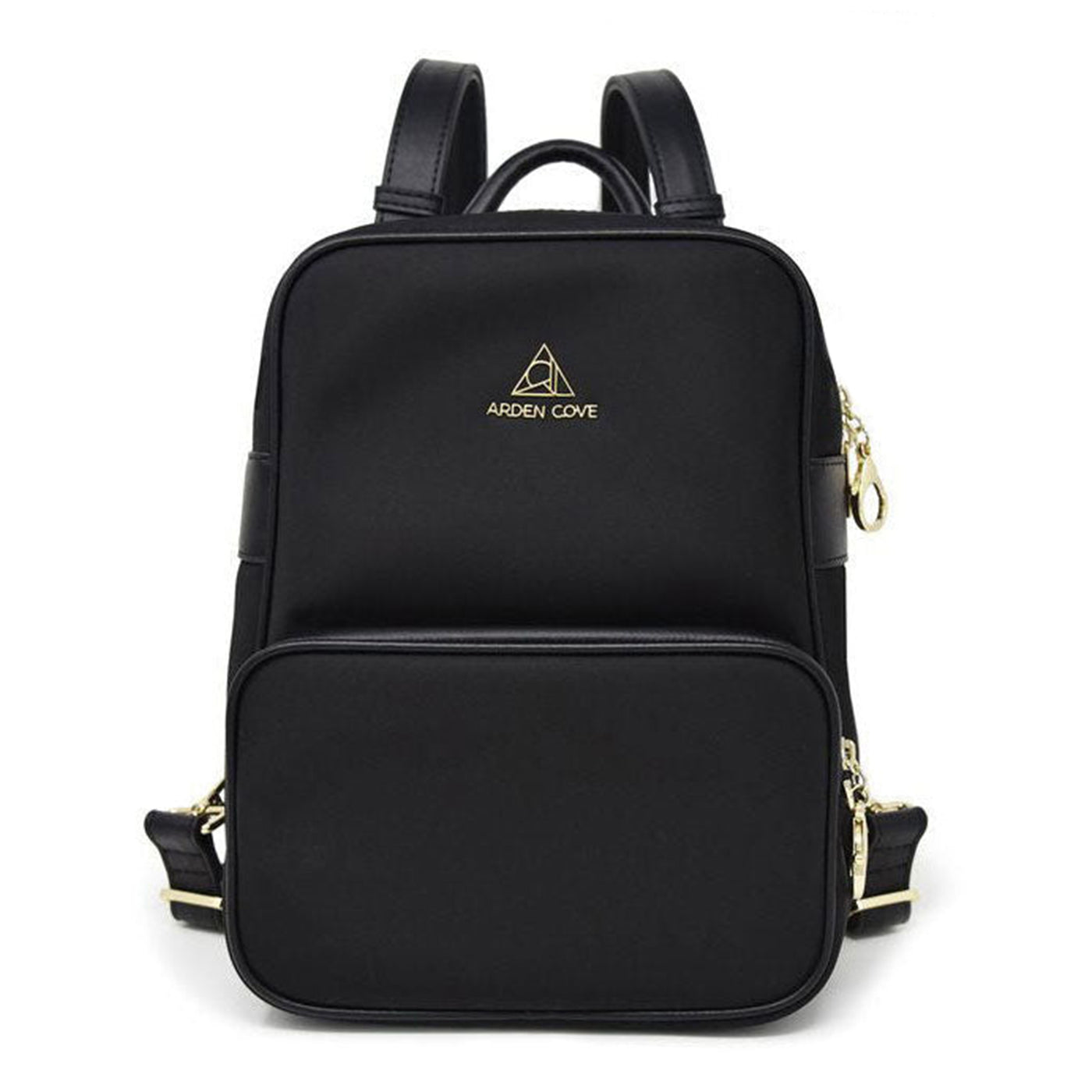 Carmel Convertible Backpack Wide Strap Classic Black Gold Front View