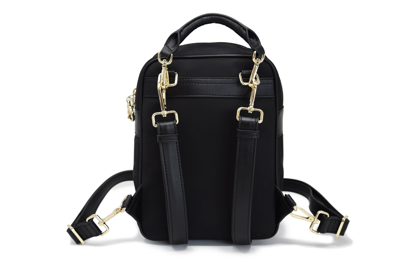Carmel Convertible Backpack Wide Strap Classic Black Gold Back View