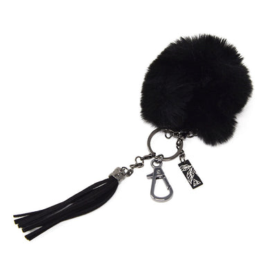 Keychain with Fuzzy Bracelet in Black Gunmetal & Leaf Charm