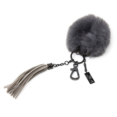 Keychain with Fuzzy Bracelet in Grey Gunmetal & Lily Charm