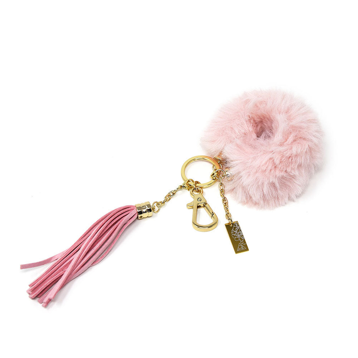 Keychain with Fuzzy Bracelet in Pink Gold & Peony Charm
