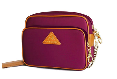 Crissy Full Crossbody Faux Leather Strap Maroon Gold Side View