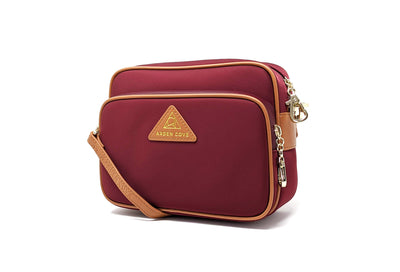 Crissy Full Crossbody with Faux Leather Locking Strap Red Gold Side View