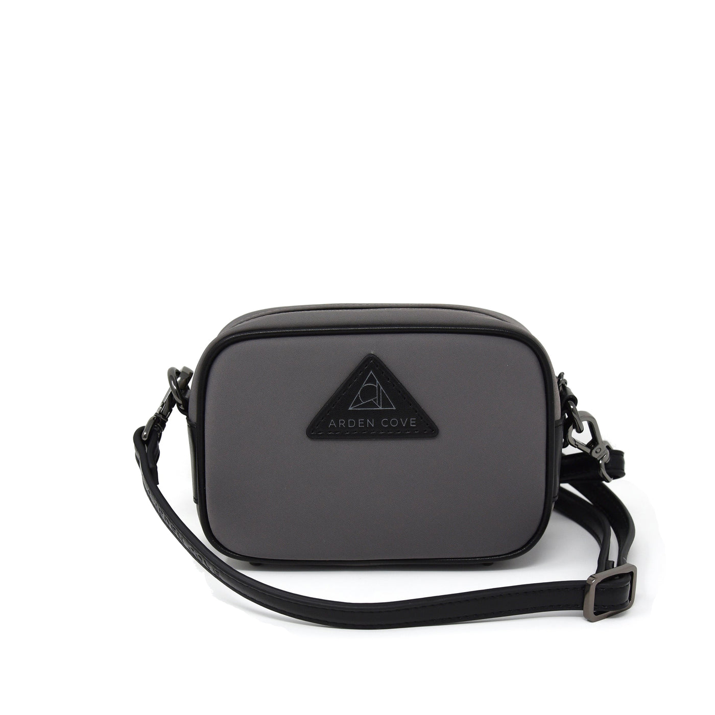 Anti-theft Water-resistant Travel Crossbody - Crissy Mini Crossbody in Grey Gunmetal with slash-resistant faux leather & classic clasps straps - front view - Arden Cove
