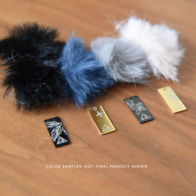 Keychain with Fuzzy Bracelet Close up of fur color and charm design Side view