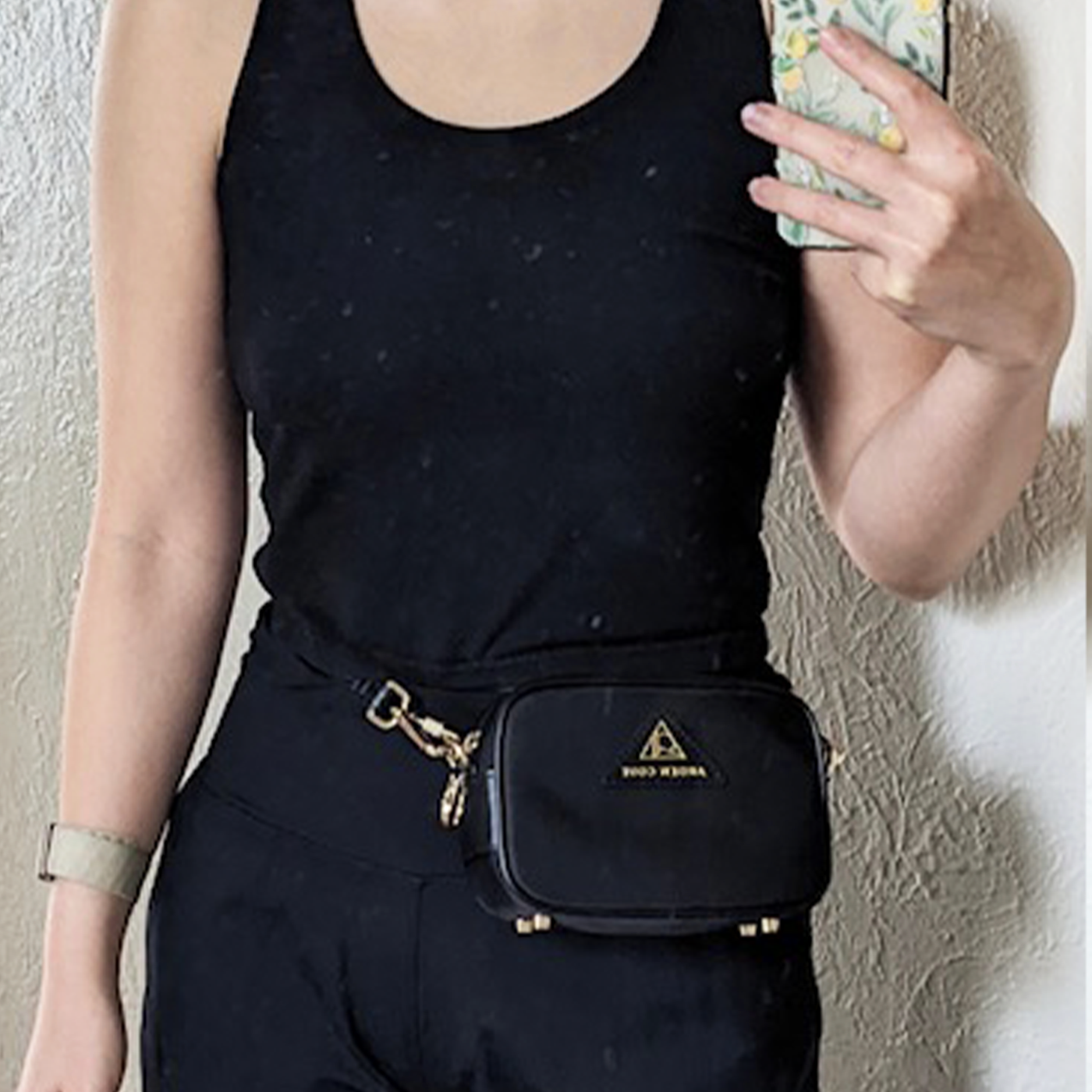Mini Crossbody worn as fanny pack with the faux leather short strap