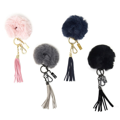 Keychain with Fuzzy Bracelet in Pink, Grey, Navy, and Black